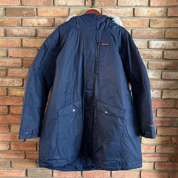 Columbia Suttle Mountain Long Insulated Hooded Jacket Coat Navy Size 3X - Picture 1 of 6